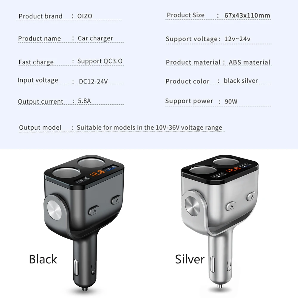 Двойная USB розетка для автомобильного прикуривателя порт QC3.0 USB Быстрый 12-24 В Зарядка светодиодный прикуриватель розетки адаптер питания