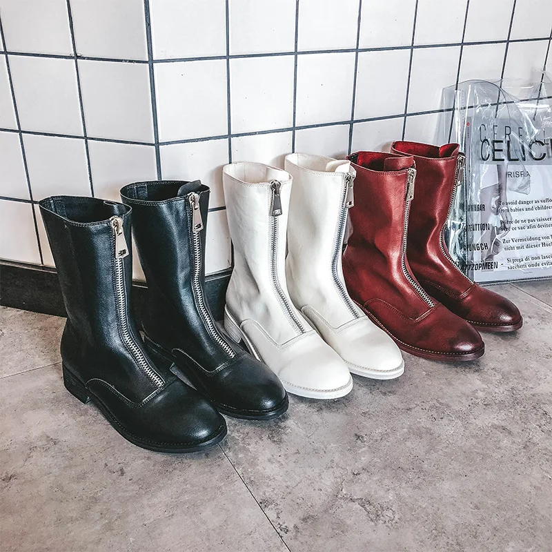 KATELVADI/Зимние полусапожки на квадратном каблуке, с молнией спереди, без плюшевой подкладки; Модные Черные ботильоны из искусственной кожи; женская обувь; K-519