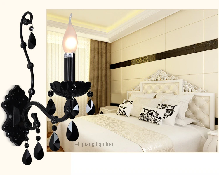 Европейский черный хрустальный настенный светильник, прикроватная лампа для спальни, современный минималистичный светильник для гостиной, лестничная лестница, ретро железная настенная лампа 110-265 в