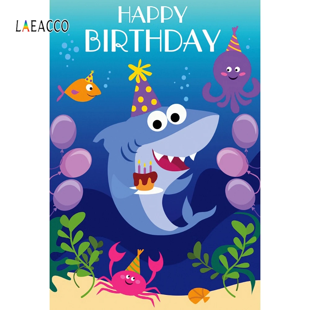 

Laeacco Underwater Shark Party Happy Birthday Photography Backgrounds Customize Photographic Backdrops Props For Photo Studio