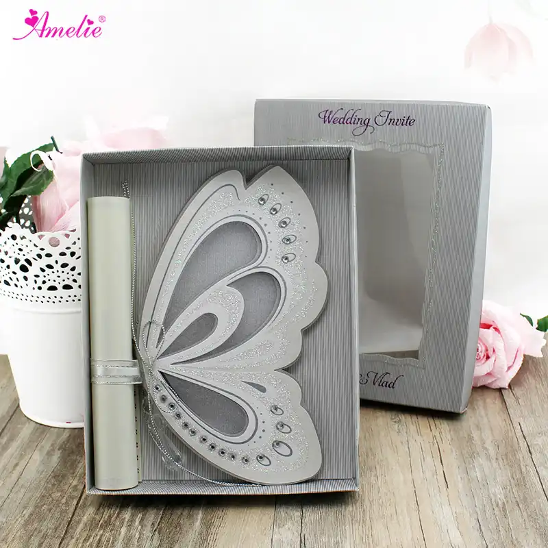 Carte D Invitation Papillon Decoupee Au Laser 100 Pieces Carton De Mariage Personnalise Rouleau Royal Pour Invitations D Anniversaire Aliexpress