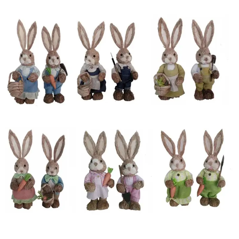 2Pc Cute Straw Rabbit Bunny Easter Decorations Holiday Home Garden Wedding Ornament | Дом и сад
