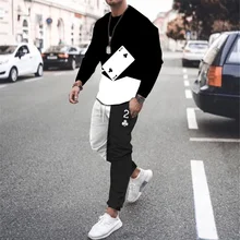 

2022 men's suit long-sleeved T-shirt and trousers spring and summer sportswear poker printing fashion trend oversized
