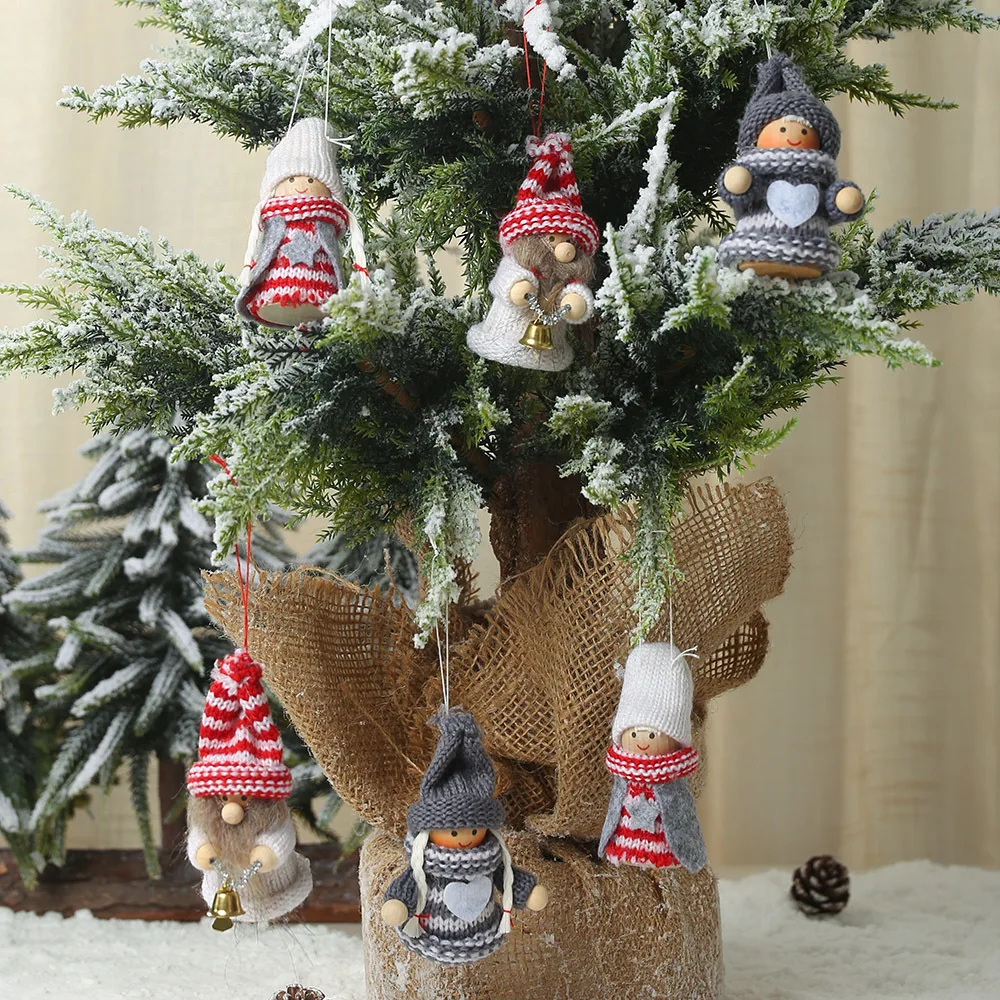 

2pcs Christmas Angel Doll Wooden puppet Ornament Kids Toy Hanging Pendant Christmas Tree Decorations For Home Navidad Gift