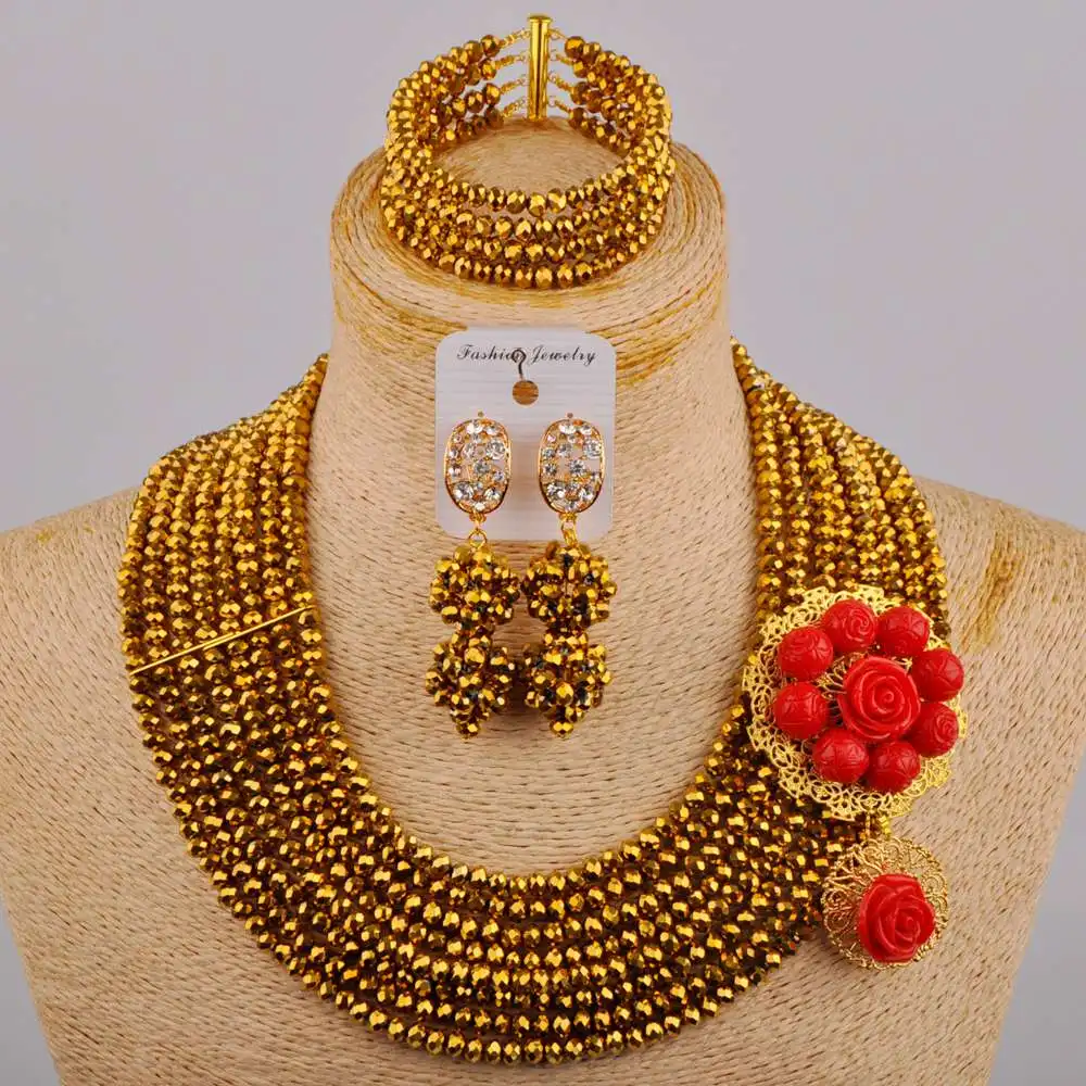 

Gold Plated Necklace Costume Jewelry Set African Beads Jewelry Set Nigerian Bridal Set