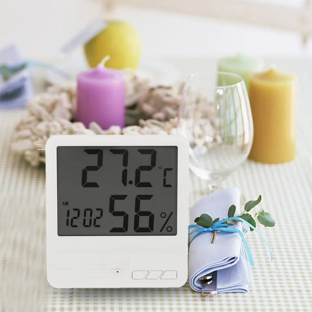 Digital Thermometer Hygrometer Clock Temperature Humidity Meter Calendar Maximum Minimum Value Display