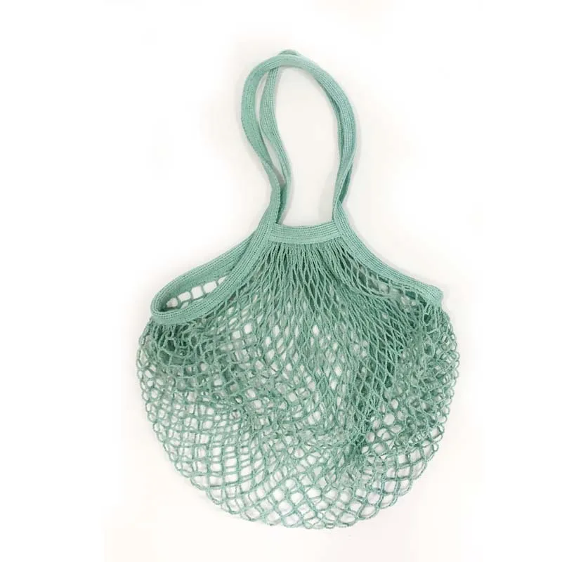Green-shoulder bag Зеленая хозяйственная сумка, многоразовая сумка для покупок с фруктами, сумка для покупок, вместительная сумка для покупок, хлопковая тканая Сетчатая Сумка, сетчатый карман - Цвет: Green-shoulder bag