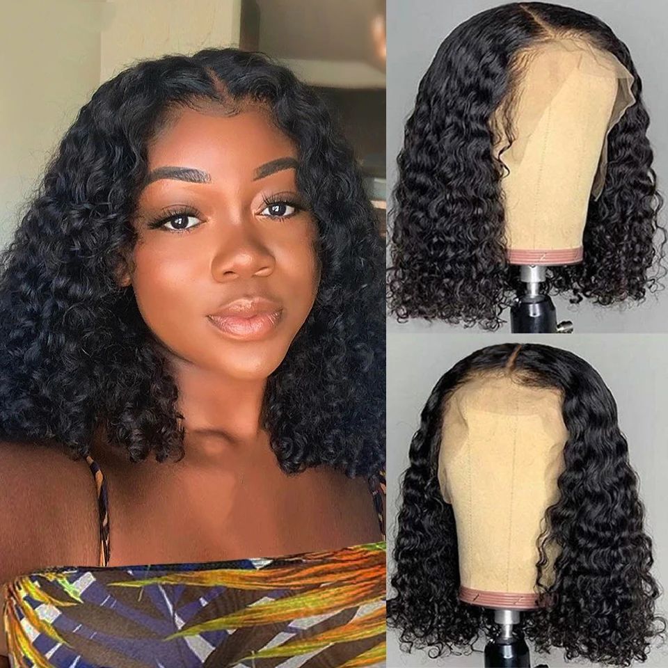 

Aircabin Deep Wave 16 Inch HD T Part Lace Frontal Bob Wigs Glueless Brazilian Remy Natural Color Human Hair Wigs For Black Women