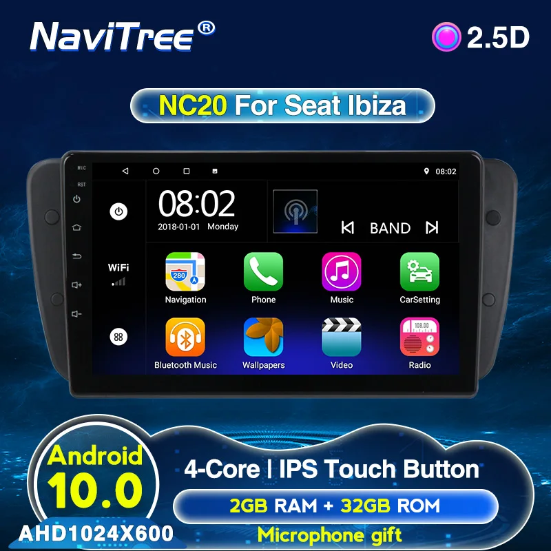 Автомобильный мультимедийный плеер Android 10 2din для Seat Ibiza 6j 2009 -2013 GPS навигация