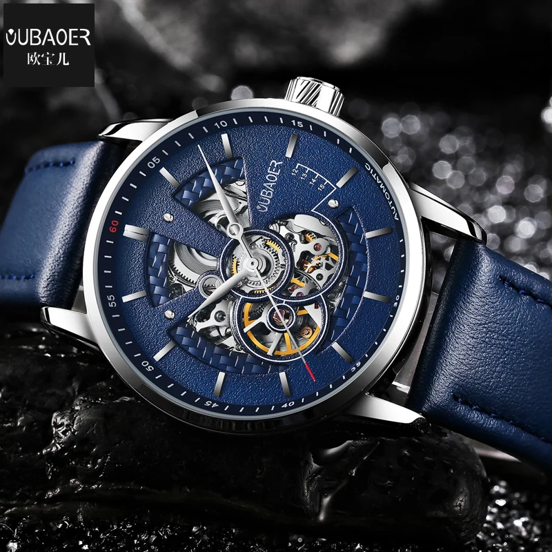 

OUBAOER Fashion Men's Mechanical Watches Leather Casual Business Watch Waterproof Automatic Relogio Masculino erkek kol saati