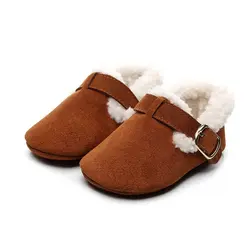 Обувь для маленьких девочек; Плюшевые ботиночки из искусственной кожи; зимние ботинки для маленьких девочек; хлопковая теплая обувь для