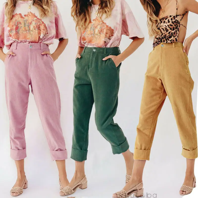 

2019 Autumn Women's High Waisted Harem Pants Solid Color Elastic Waist Pants Casual Loose Trousers New