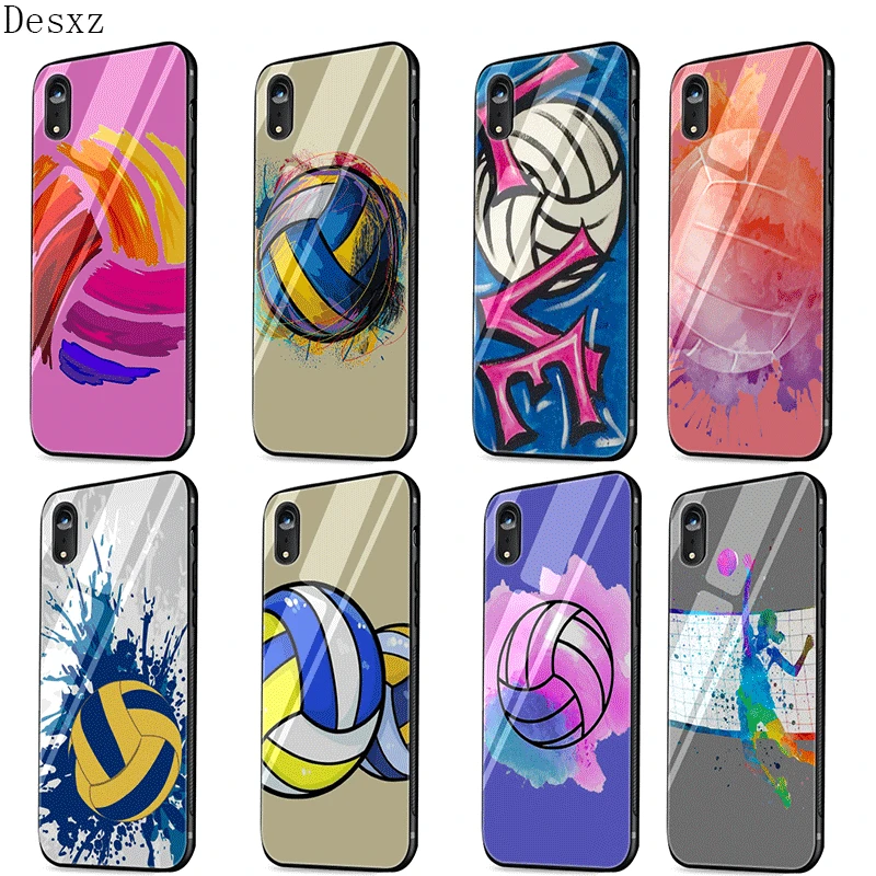 Volleyball Painted Glass Case For iPhone 5 5s SE 6 6s 7 8 Plus 11 Pro X XR XS Max Cover |