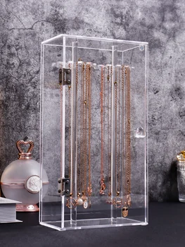 

Transparent Acrylic Necklace Storage Box Clavicle Chain Bracelet Desktop Finishing Stand Dust-proof Jewelry Display Box