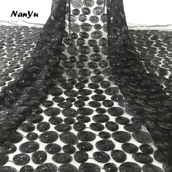 

Black Circle Cord Shiny Sequin Embroidered Fabric For Clothing
