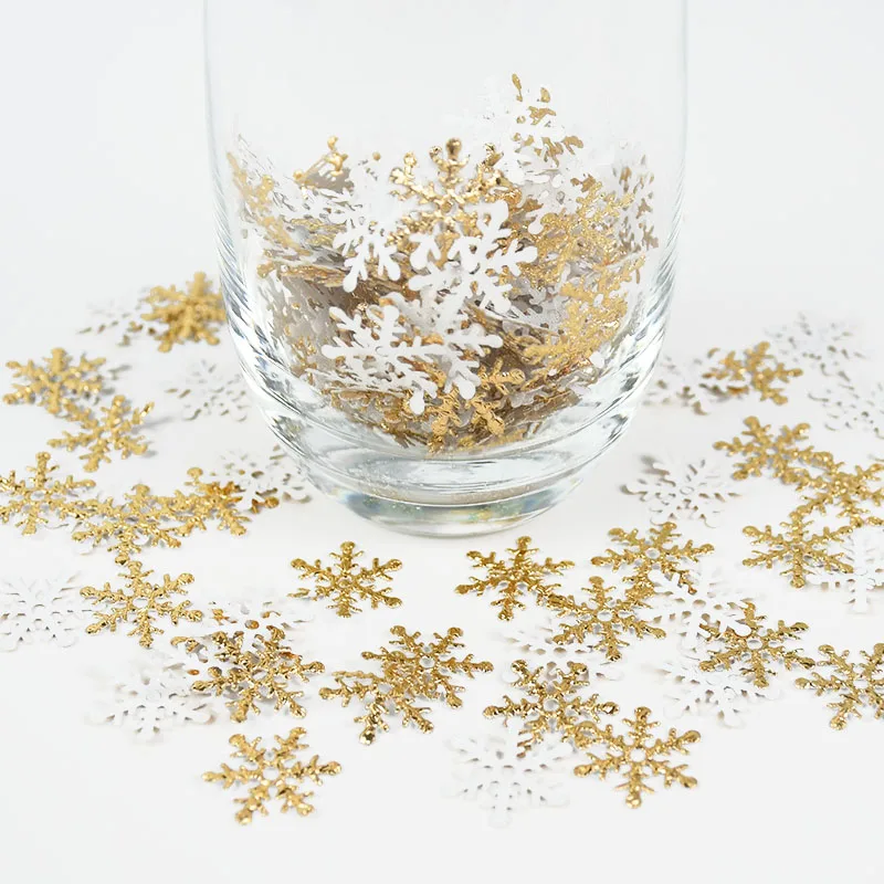 270pcs 2cm Gold Silver Snowflake Confetti Christmas Decoration for Home Artificial Snow Xmas New Year Party Decor Table Ornament