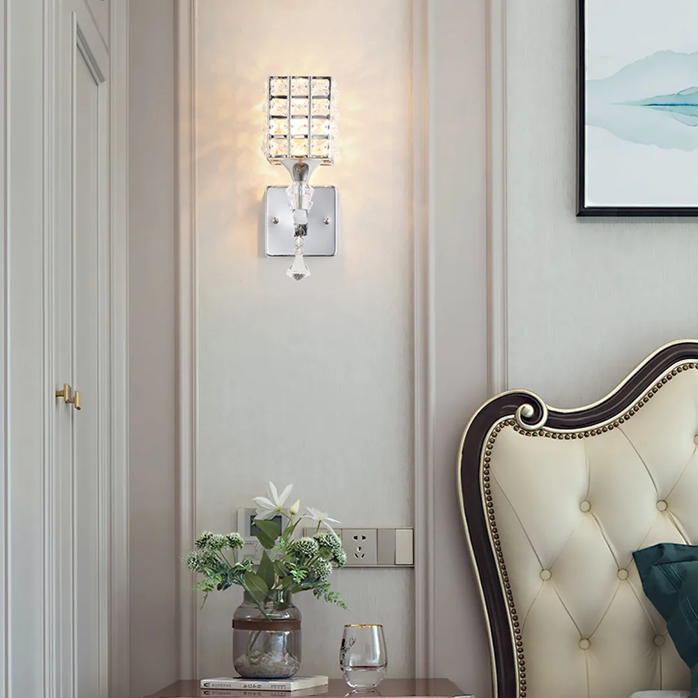 

Crystal Modern Bedside No Bulb Mirror Front Light With Pendant Home Decorative Living Room Durable Art E27 Socket Wall Lamp