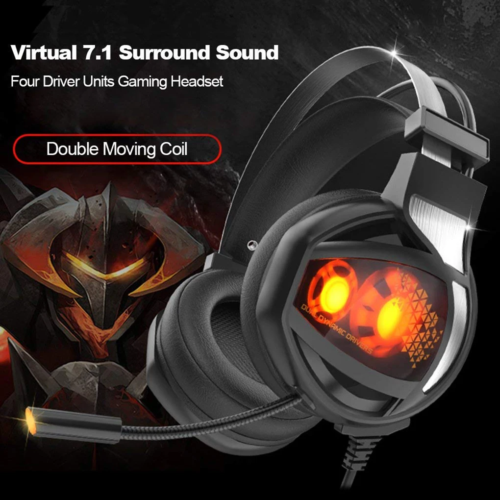 V9 Portable Dual Moving Coil Headphone Game Earphone Stereo Sweatproof USB Wired Headset with Pluggable Microphone