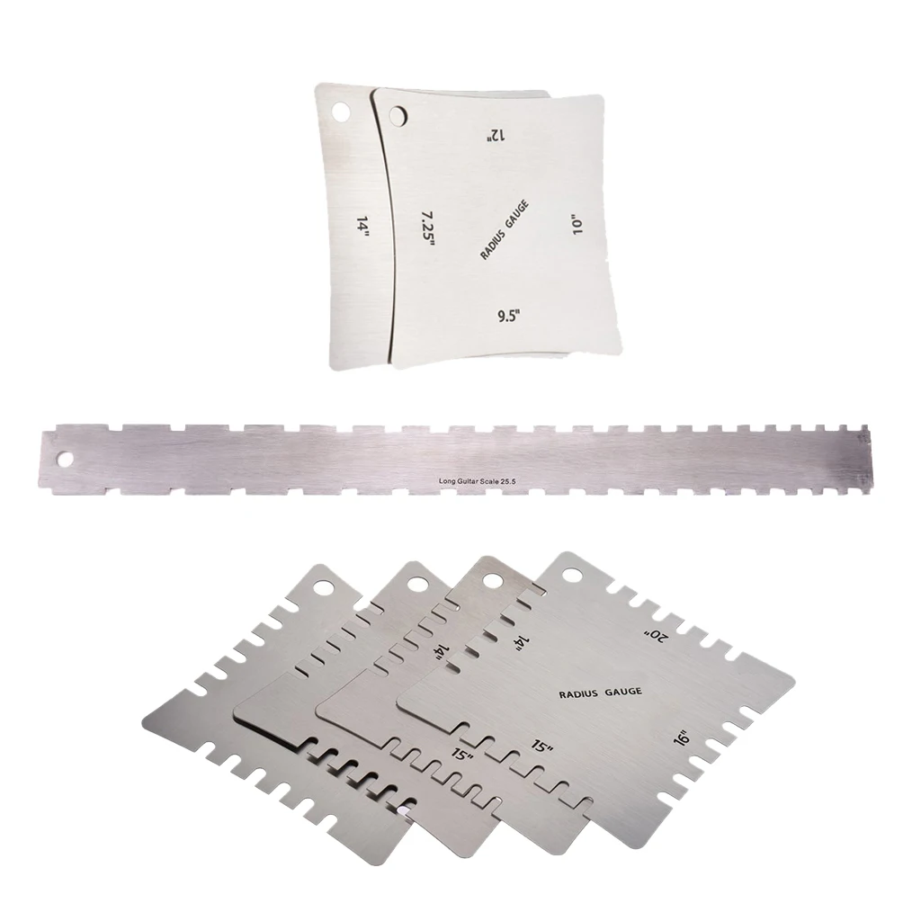 Stainless Steel Fretboard Ruler with Radius Gauge for Guitar Bass Luthier Tools