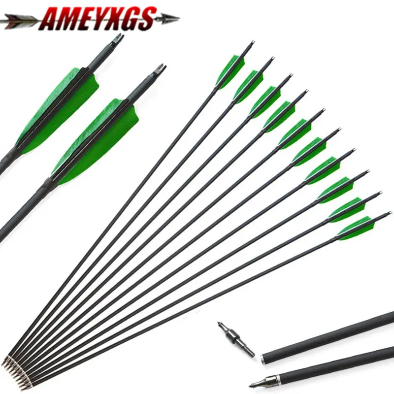 

6/12pcs Archery Carbon Arrows 31" Arrows With 4" Natural Feathers Spine 500 Hunting Arrows For Bow Hunting Shooting Accessories