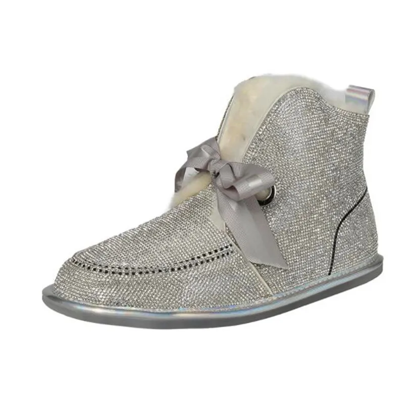 Шикарное платье с украшением в виде кристаллов зимние ботинки Rhinestone Riband Bowtied