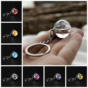 

Full Moon Metal Keychain Handmade Universe Planet Keyring Keyholder Double Side Glass Ball Pendant Key Chains Christmas Gifts