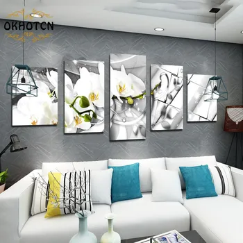 

White Magnolia HD Print Canvas Painting 5 Parts Modular Painting Wall Art Canvas Painting Living Room Background Wall Decoration