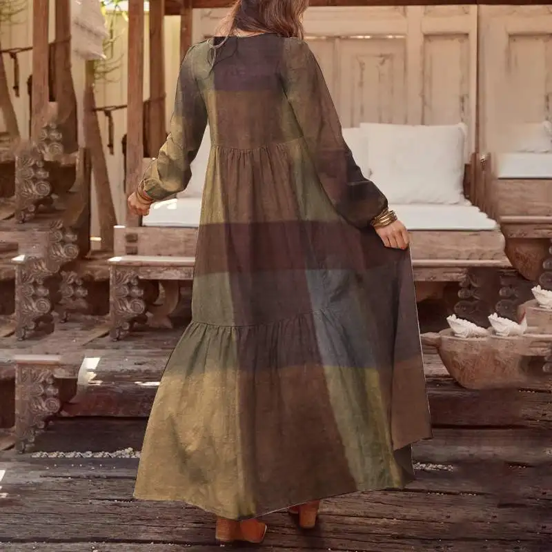 Autumn Long Sleeve Long Maxi Dress WomenPlaid Dress ZANZEA 2020 Casual Summer Sundress Loose Fashion Vestidos Party Robe