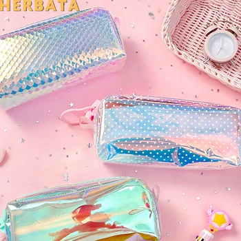 

Creative transparent cute laser large zipper pencil bag Large capacity stationery bag student pencil bag TPU pencil case CL19203