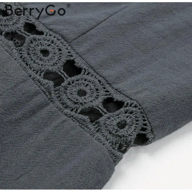 BerryGo женское Хлопковое платье на шнуровке с открытой спиной, элегантное платье с рукавами-фонариками, женское повседневное осеннее короткое платье для вечеринок