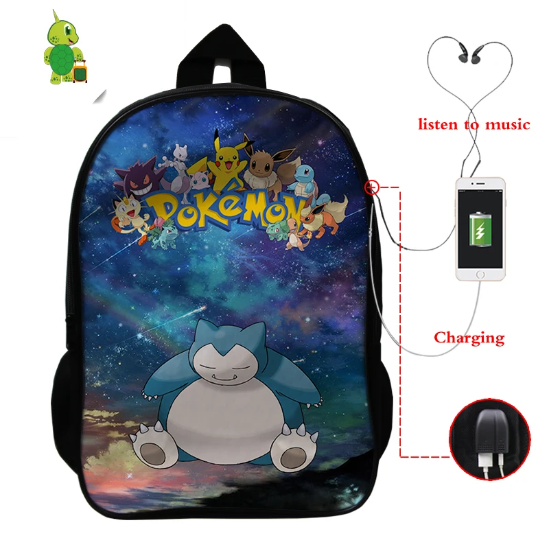 27 Рюкзак для ноутбука Pokemon Pikachu Gengar Eevee с зарядкой через USB, школьные сумки для мальчиков и девочек-подростков, рюкзак с рисунком, дорожные сумки на плечо - Цвет: 27
