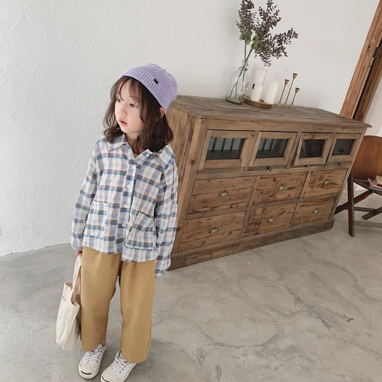 Tckids детская одежда на заказ 19 Осенняя удобная мягкая клетчатая хипстерская детская одежда с художественным веером и отложным воротником