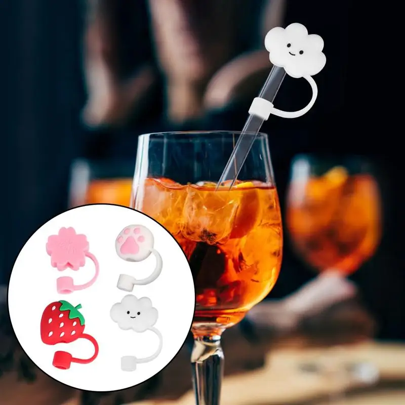 

4Pcs Cherry Cloud Strawberry Silicone Straw Plug Reusable Drinking Dust Cap Glass Cup Accessories Cartoon Plugs Tips Cover