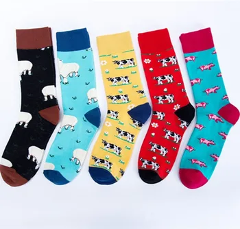 

Farm Series Crew Socks Funny Man Cotton Men Sheep Cow Print Soft Sock Cartoon Men Autumn Winter Classic Adult Calcetines Hombre