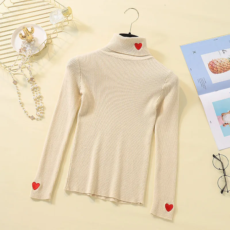 Autumn Winter Turtleneck Sweater Women Long Sleeve Embroidery Slim Elasticity Knitted Women Pullover Sweater 2019 Ladies Tops (15)