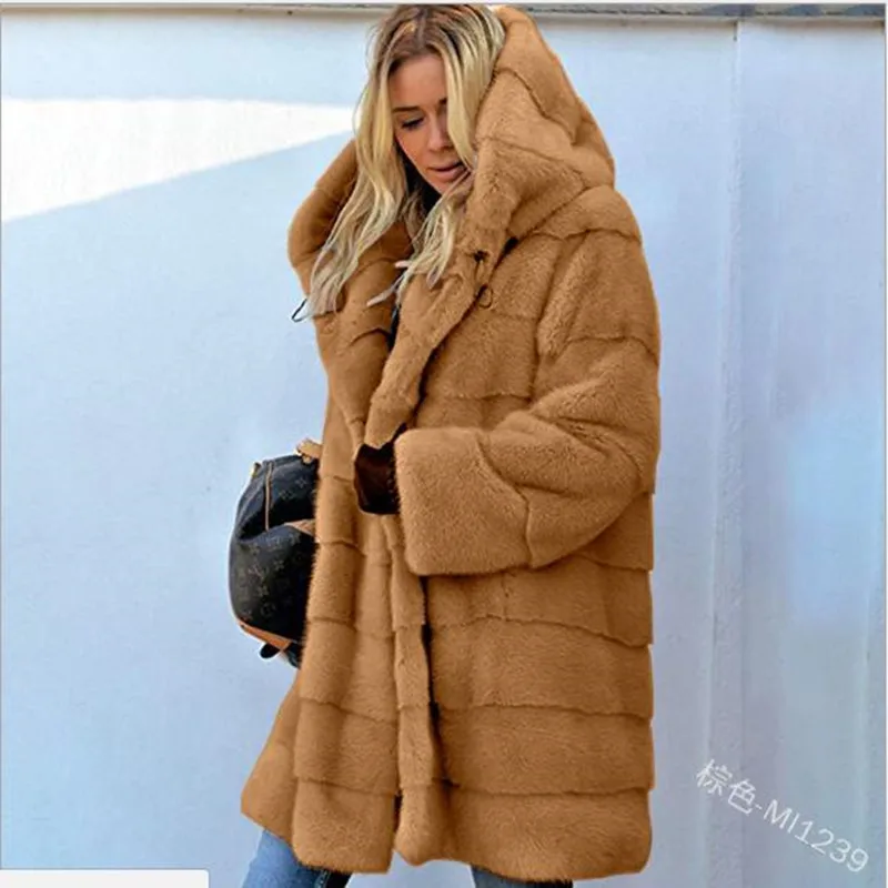 Winter Jacket High-end Imitation fur Coat Women Plush Fur Warm Jacket Female Imitation Mink Thick Long Hooded plus size 5XL Coat