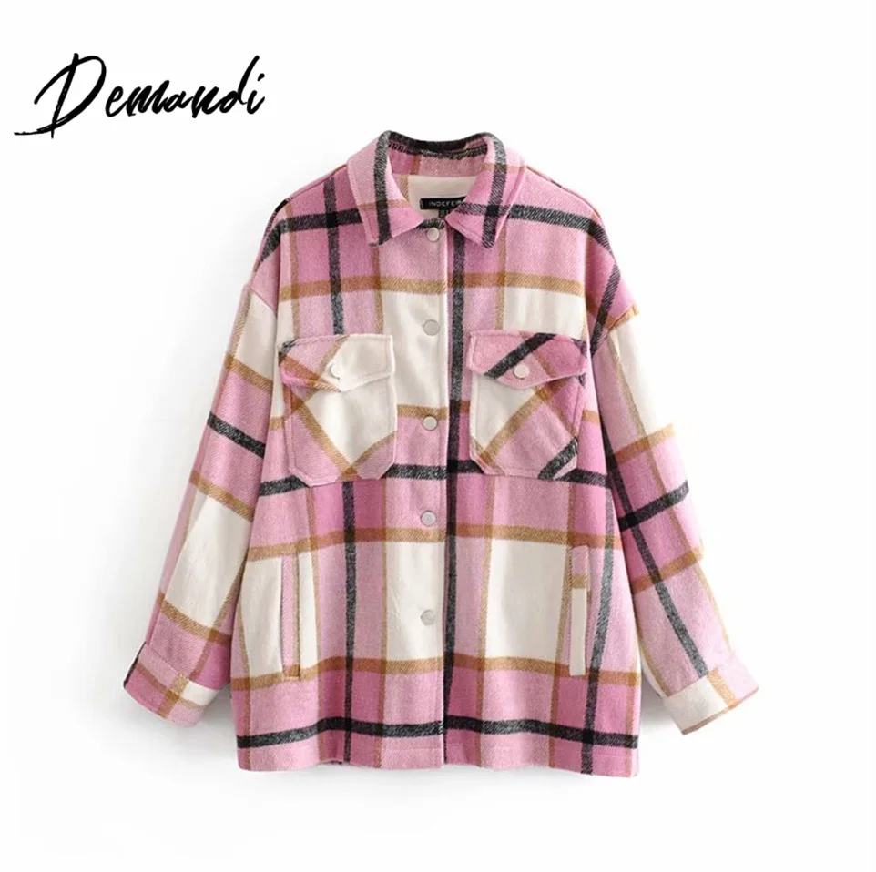 pink Demandi пальто женское осеннее и зимнее Новое свободное клетчатое мягкое твидовое Пальто Повседневная Уличная мода повседневное элегантное пальто для путешествий - Цвет: pink