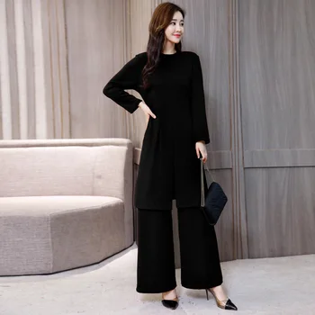 

suit fashion temperament long-sleeved Korean version showing thin Hong Kong wide-legged trousers two-piece dress female autumn