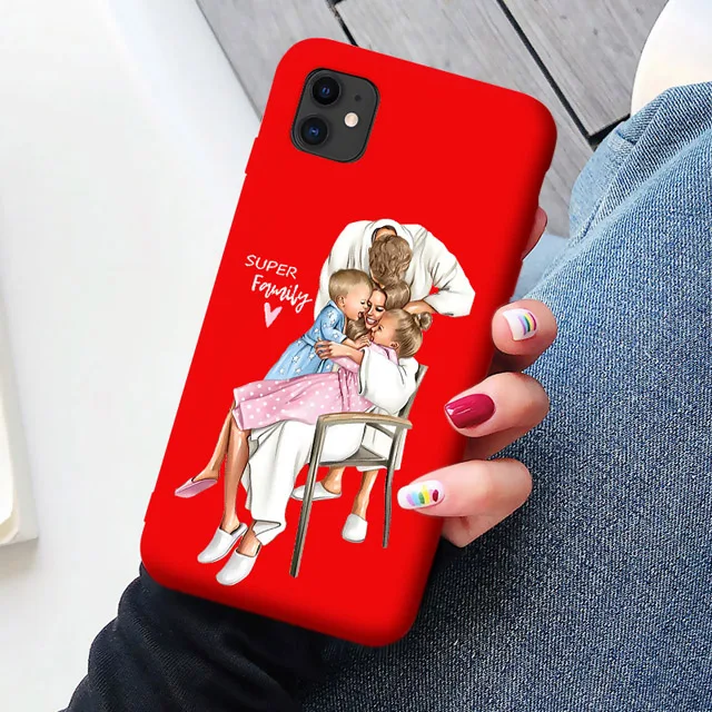 Детская мышь мама мышь супер мама девочка чехол для телефона для iphone 11 Pro Max X XS Max XR красный супер мама семья для iphone 7 6s 8 Plus