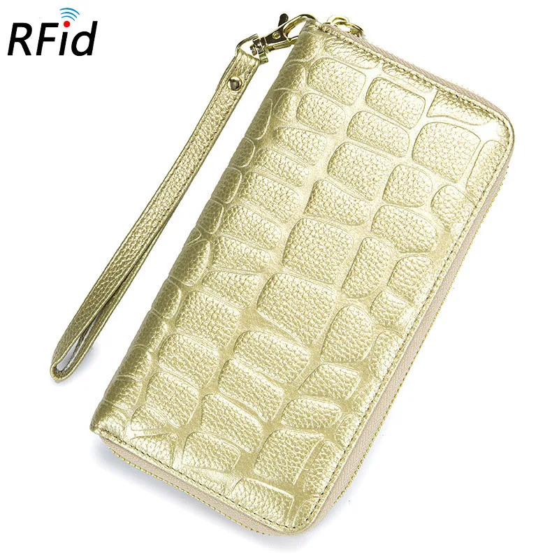 gold Из натуральной кожи RFID Блокировка держатель кредитной карты камень шаблон Женский визитница женский кошелек - Цвет: gold