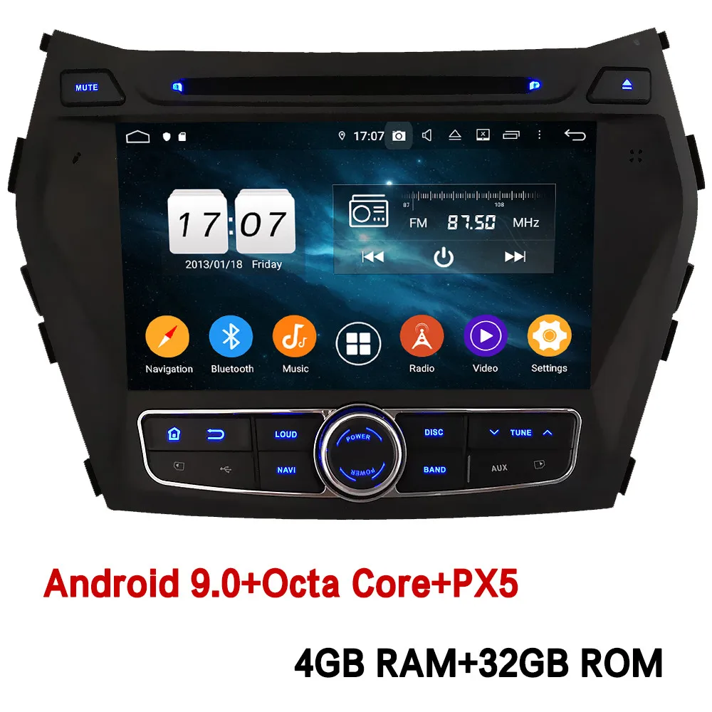 Klyde ips 4G wifi Android 9 Восьмиядерный 4 Гб ОЗУ 64 Гб ПЗУ DSP автомобильный DVD мультимедийный плеер стерео для hyundai IX45 Santa FE 2013 - Цвет: 4GB RAM x 32GB ROM