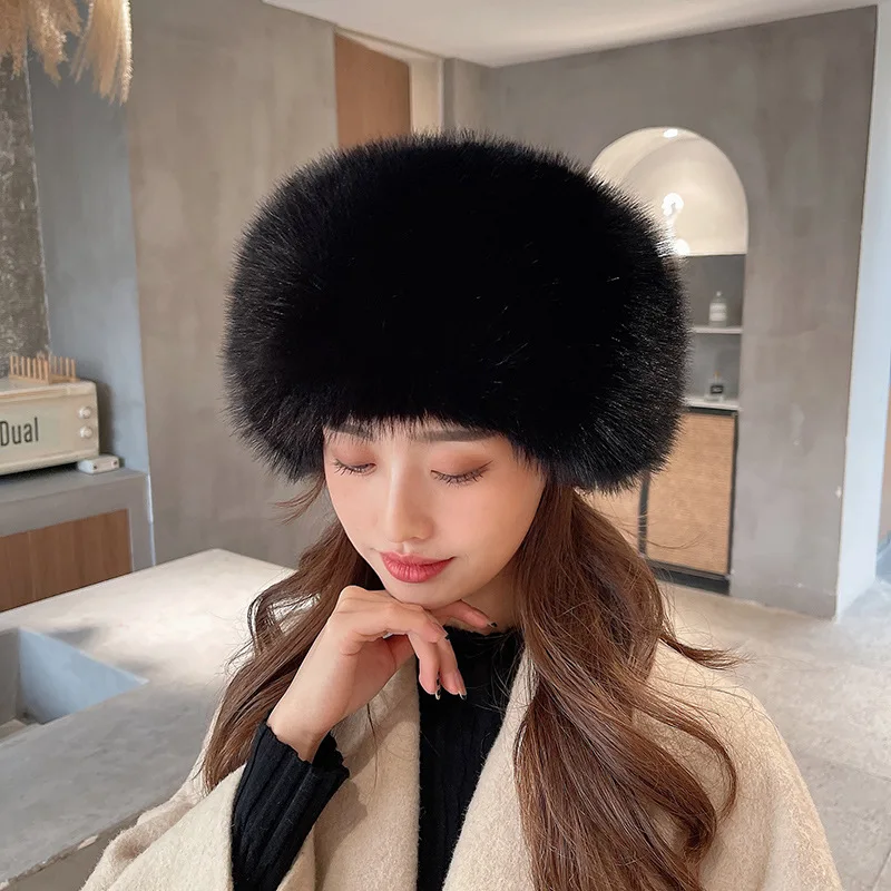 

Winter Thick Fluffy Headband Fur Hairband Russian Furry Earmuffs Outdoor Wide Headdress Empty Top Ski Hats For Women Accessories