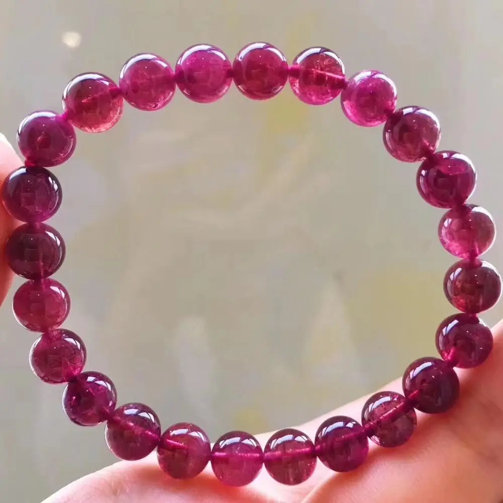

Genuine Natural Red Tourmaline Best Clear Ice Round Beads Bracelet 7.2mm Women Men Crystal Tourmaline AAAAAA Certificate