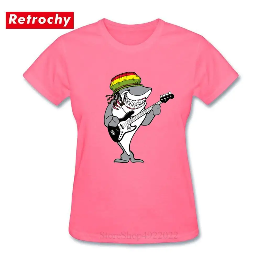 Shark Mashup Reggae Guitar Player T Shirt King of Africa Root Rasta Music Hip Hop T-shirt Women Cool Cotton Popular Animal | Женская