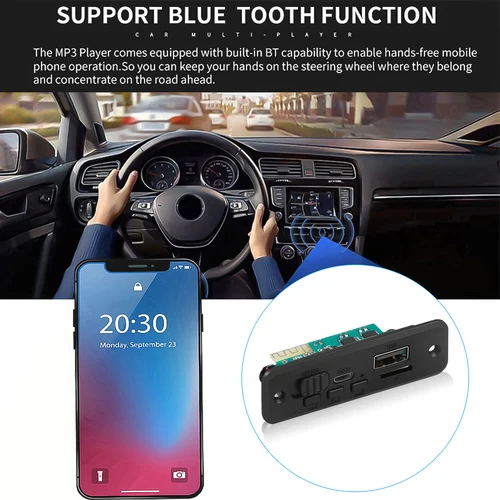 블루투스 5.0 MP3 플레이어 디코더 보드, 자동차 FM 라디오 모듈, 2x3W 6W 앰프 지원, FM TF USB 핸즈프리 통화, 5V 4