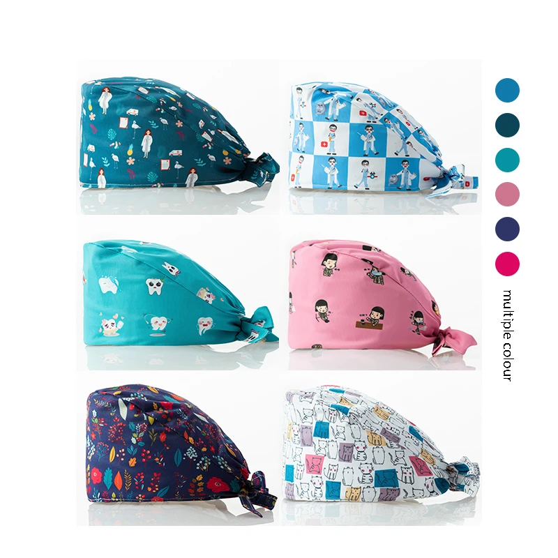 

Customized Fabric Printed Matte Hat Breathable Sweat-absorbent Unisex Laboratory Beauty Salon Pet Shop Dust Cap Chef Gourd Hat