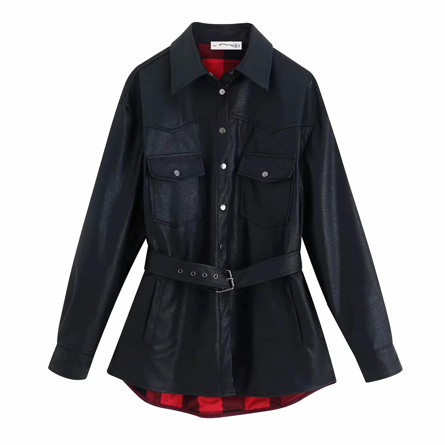 Зимняя модная куртка из искусственной кожи и пальто Женская Черная байкерская куртка модные пояса панк мотоциклетная негабаритная куртка