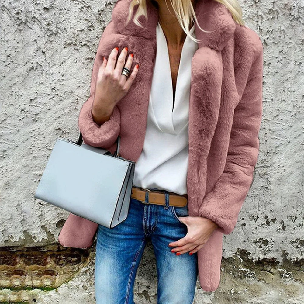 

Laamei Casual Long Faux Fur Cardigans Coat Thick Warm Winter Fluffy Long Sleeve Fur Jacket Female Outwear Slim Fit Coat