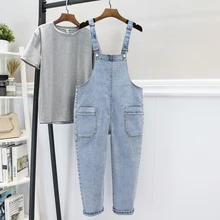 Женские брюки на подтяжках размера плюс, женские брюки на подтяжках, Женские Простые повседневные брюки с высокой талией, джинсы, свободные леггинсы