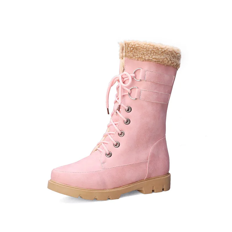 MORAZORA/ г., Новое поступление, ботильоны женская зимняя обувь теплые зимние ботинки на меху на шнуровке с круглым носком повседневная женская обувь на плоской подошве - Цвет: Розовый